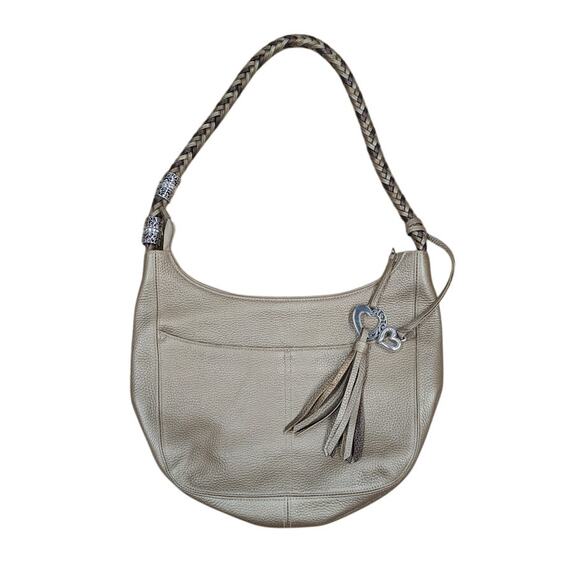 Brighton Handbags - Brighton Barbados Leather Hobo Shoulder Bag Gold/cream w/ Braided Strap Handbag